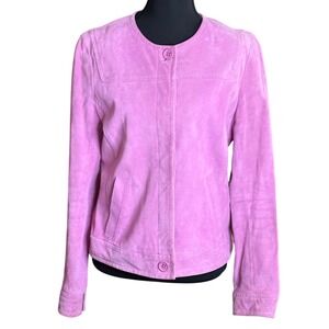 2000s Pink Suede Jacket Collarless Button Front Orchid Liz Claiborne y2k Sz 8